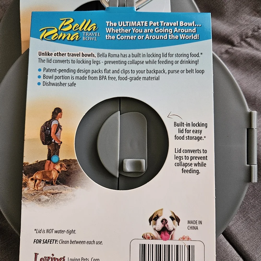 Loving Pets Solo Travel Bowl dog cat Locking Lid PINK hiking travel camping